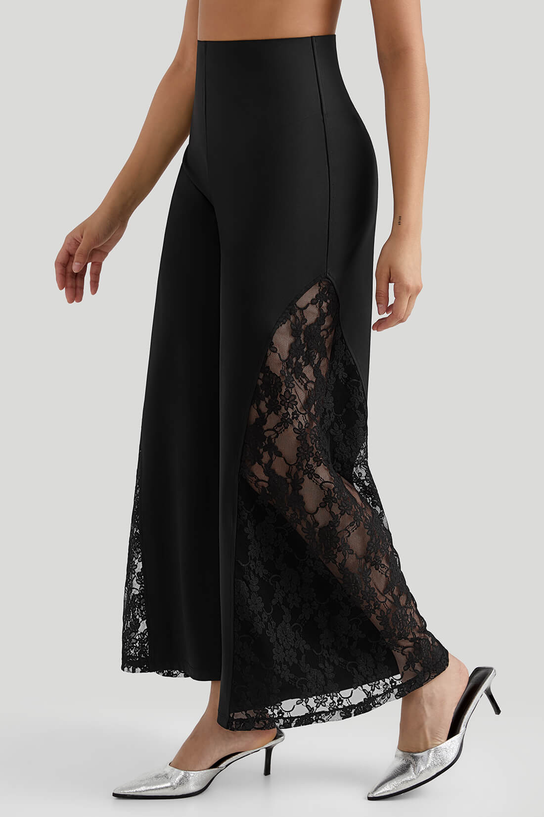 Lace Wide Leg Pants With Built In Shapewear