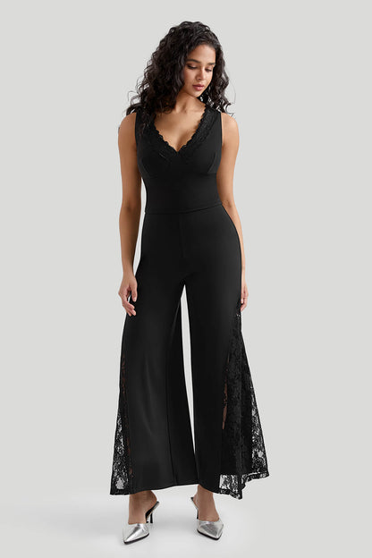 Lace Wide Leg Pants With Built In Shapewear