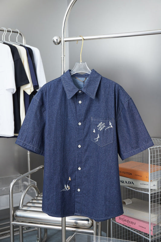 250604 New high-end letter embroidery denim shirt waistcoat